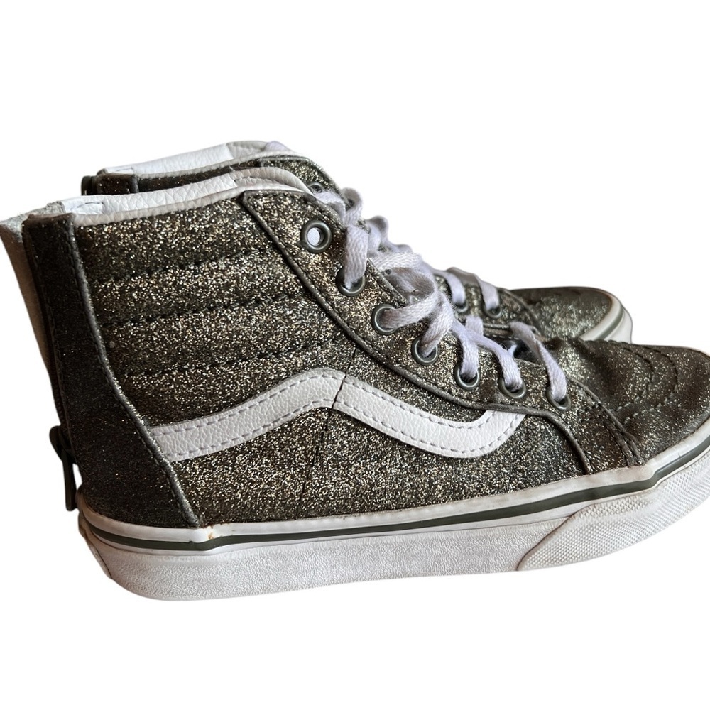 VANS Kids Glitter SK8-Hi Zip High-top Sneakers/Olive Green Sz 1.5 Girls zip back